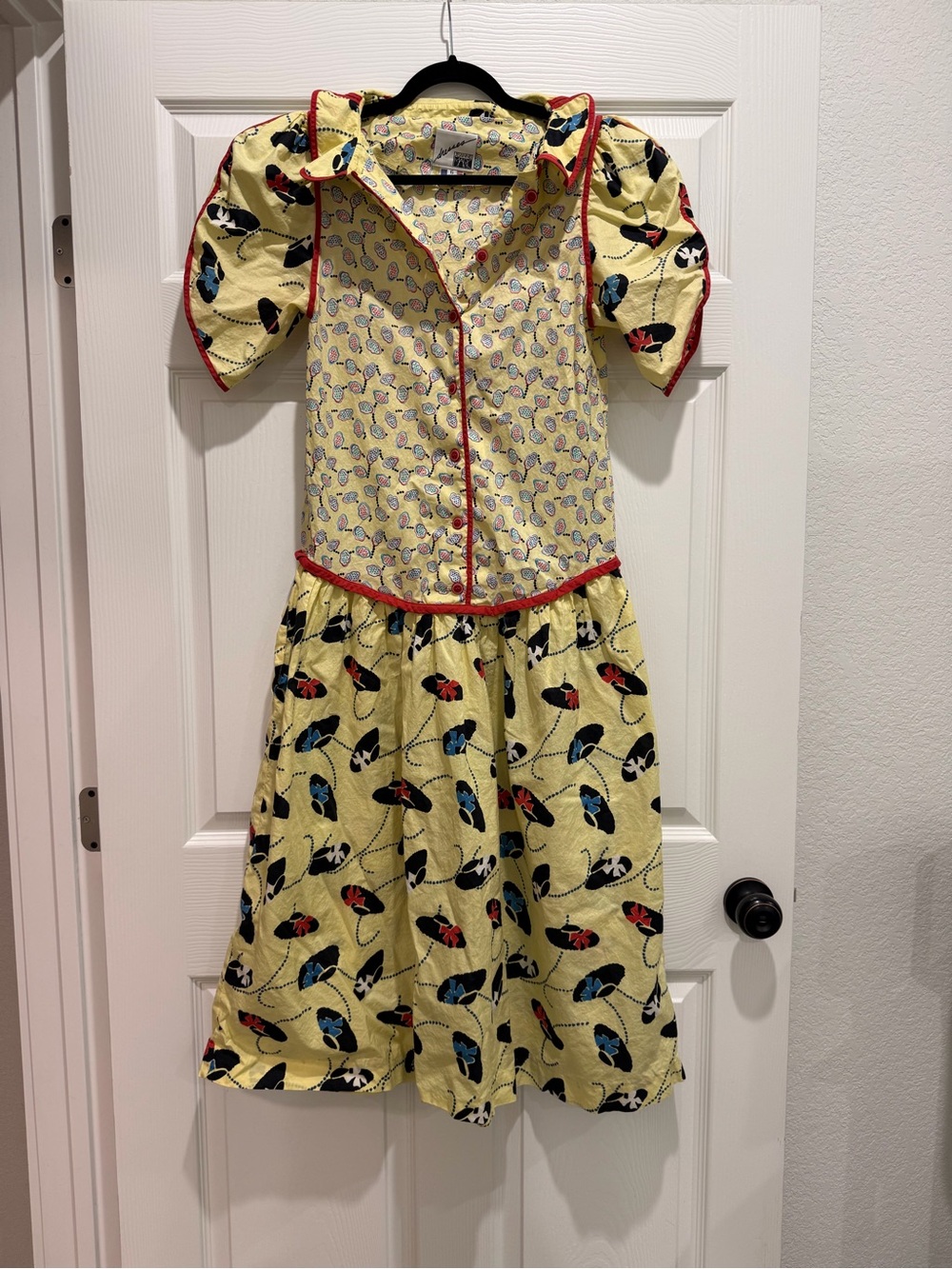 Vtg 80s Jeanne Marc Novelty Abstract Print Cotton Dress with Pockets - Size 6